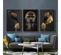 YLHKME Tableau Africain Femme,Noir Et Or Affiche Toile Tableau Decoration Murale Salon,pour Chambre Cuisine Bureau, Deco Maison, sans Cadre (C-Frameless,3X50X70CM)