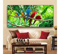 YLHKME Tableau Coloré Perroquets Oiseau sur Branches,Affiche Toile Tableau Decoration Murale Salon,pour Chambre Cuisine Bureau, Deco Maison, sans Cadre (Frameless,50X100CM)
