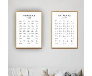 YLHKME Tableau Hiragana Et Katakana Apprentissage,Affiche Toile Tableau Decoration Murale Salon,pour Chambre Cuisine Bureau, Deco Maison, sans Cadre (Frameless,2X50X70CM)