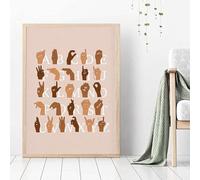 YLHKME Tableau Langue des Signes Alphabet,Affiche Toile Tableau Decoration Murale Salon,pour Enfants Chambre Cuisine Bureau, Deco Maison, sans Cadre (Frameless,60X90CM)