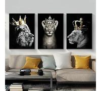 YLHKME Tableau Noir et Blanc Lion et Lionne,Affiche Toile Tableau Decoration Murale Salon,pour Chambre Cuisine Bureau, Deco Maison, sans Cadre (Frameless,3X30X40CM)