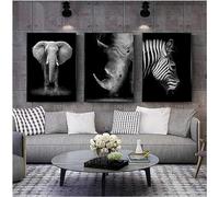 YLHKME Tableau Zèbre Éléphant Noir Et Blanc Animaux,Affiche Toile Tableau Decoration Murale Salon,pour Chambre Cuisine Bureau, Deco Maison, sans Cadre (Frameless,3X40X60CM)