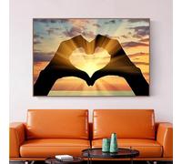 YLHKME Tableaux Coucher de Soleil Paysage Couple Amour Coeurs Mains Impression sur Toile Affiche Tableau Decoration Murale Salon,pour Salon et Chambre à Coucher Deco Maison (Sans Cadre,60X80CM)