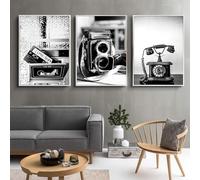 YLHKME Tableaux Moderne Noir Blanc Vintage Caméra Impression sur Toile Affiche Tableau Decoration Murale Salon,pour Salon et Chambre à Coucher Deco Maison (Sans Cadre,3X30X40CM)
