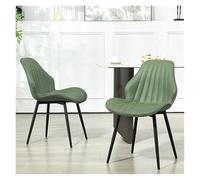 YLHMNE Chaises de Cuisine rembourrées épaisses Lot De 2 Chaises Salle À Manger Rembourrées en Cuir sans Accoudoirs avec Dossier Incurvé Et Cadre Métal(Avocado Green)