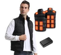 Ylightn Veste Chauffante avec Batterie, Gilet Chauffant, Double Commande Intelligente, Doudoune Chauffante Homme sans Manche pour Moto Chasse, Noir, XL EU