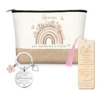 Ylinge 3 Pièces Cadeau pour l'Enseignant Merci Trousse de Maquillage Trousse de Toilette Porte-Clés Signet Cadeau de Remerciement pour l'Adieu de l'Éducatrice Nounou(Jute)