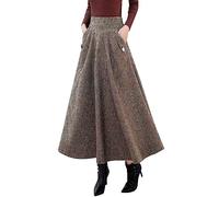 Ylingjun Jupe longue chaude en laine pour femme - Jupe d'hiver et d'automne élastique taille haute - Jupe évasée en laine plissée, kaki, Taille XS