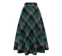 Ylingjun Jupe Longue en Laine à Carreaux pour Femme - Chaude - Taille Haute élastique - Ligne A - Jupe Tartan plissée en Laine plissée, Vert 01., Taille S