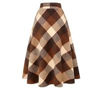 Ylingjun Jupe Longue en Laine à Carreaux pour Femme - Chaude - Taille Haute élastique - Ligne A - Jupe Tartan plissée en Laine plissée, Grand café à Carreaux, Taille L