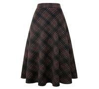 Ylingjun Jupe longue en laine à carreaux pour femme, hiver, automne, chaude, taille haute élastique, ligne A, plissée, tartan en laine, Coffee 02, Taille L