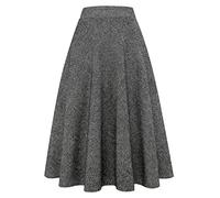Ylingjun Jupe Longue en Laine à Carreaux pour Femme, Hiver, Automne, Chaude, Taille Haute élastique, Ligne A, plissée, Tartan en Laine, Noir, Taille L