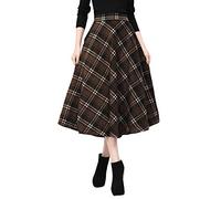 Ylingjun Jupe longue en laine pour femme Taille haute élastique Une ligne évasée plissée en laine - marron - Taille S