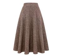 Ylingjun Jupe longue en laine pour femme Taille haute élastique Une ligne évasée plissée en laine - - Taille S