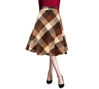 Ylingjun Jupes mi-longues en laine chaude pour femme, taille haute élastique, coupe trapèze, jupe évasée en laine, camel, Taille XL