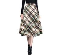 Ylingjun Jupes mi-longues en laine chaude pour femme, taille haute élastique, coupe trapèze, jupe évasée en laine, Vert 02., Taille M