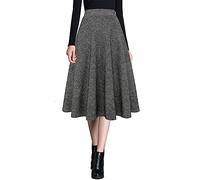 Ylingjun Jupes mi-longues en laine chaude pour femme, taille haute élastique, coupe trapèze, jupe évasée en laine, noir, Taille S