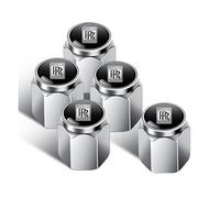 YLINNB 4 Pieces Bouchon Valve Pneu Voiture pour Rolls-Royce Ghost/Phantom/Cullinan/Spectre, Bouchons Valve Pneu avec Joint D'étanchéité Capuchons Valve Antipoussière de Roue,Silver