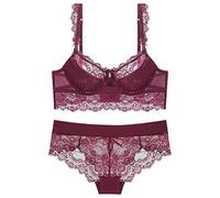 YLISHI Ensemble de soutien-gorges en dentelle ultra fins et culotte de grande taille - rouge - 85 C (Taille Fabricant:32C)