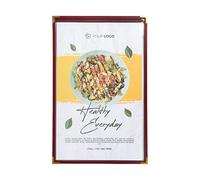 Ylittaa Lot de 6 couvertures de menu, une page, 1 poche, 2 vues, pour papier format légal de 21,6 x 35,6 cm, bordure bordeaux + coin en métal doré, fabriquées en similicuir et vinyle