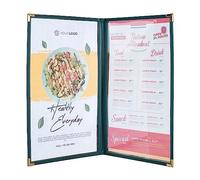 Ylittaa Lot de 6 couvertures de menus / livrets, double page, 2 poches, 4 vues, pour papier format légal de 21,6 x 35,6 cm, bordure verte + coin en métal doré, fabriquées en similicuir et vinyle