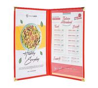 Ylittaa Lot de 6 couvertures de menus / livrets, double page, 2 poches, 4 vues, pour papier format légal de 21,6 x 35,6 cm, bordure rouge + coin en métal doré, fabriquées en similicuir et vinyle