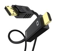YLK Câble pour DisplayPort 4K vers HDMI 1,8 m, Unidirectionnel, DP vers HDMI Mâle, Vidéo 4K à 30Hz/2K à 60Hz, Câble DP vers HDTV pour Projecteur, ThinkPad, Dell et Moniteur (1.8M)