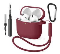 YLK Coque AirPods Compatible avec AirPods 4 2024 avec Kit de Nettoyage, Silicone étui de Protection avec Mousqueton et Condor, Indicateur LED Visible (Vin Rouge)