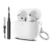 YLK Coque AirPods Compatible avec AirPods 4 2024 avec Kit de Nettoyage, Silicone étui de Protection avec Mousqueton et Condor, Indicateur LED Visible (Transparente)