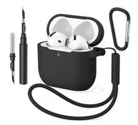 YLK Coque AirPods Compatible avec AirPods 4 2024 avec Kit de Nettoyage, Silicone étui de Protection avec Mousqueton et Condor, Indicateur LED Visible (Noir)