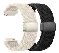 YLK Lot de 2 bracelets de montre en nylon tressé pour Garmin Vivoactive 6/5/3/Venu 2 Plus/Venu Sq/Garmin Forerunner 55/158/165/245/645 Music - Pour homme et femme - Noir/étoile polaire