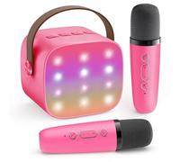 YLL Machine à karaoké pour enfants, haut-parleur Bluetooth portable avec 2 microphones sans fil, 18 chansons pré-chargées, cadeaux d'anniversaire pour filles de 4, 5, 6, 7, 8 ans et plus (rose vif)