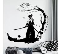 YLLMNOBN Autocollant mural samouraï, autocollant mural guerrier Ninja, accessoires de décoration pour chambre de garçons, papier peint artistique amovible pour salle de jeu