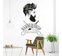 YLLMNOBN Autocollant mural tendance pour hommes, ciseaux de salon de coiffure, autocollant mural pour fenêtre de salon de coiffure, signe de rasage et de barbier, affiche d'art pour fenêtre murale