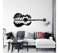 YLLMNOBN Peinture Abstraite Coucher de Soleil cocotier lac Autocollant Mural Vinyle Guitare Autocollant Mural Concert Art décoration, Musique Guitare Sticker Mural