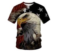 YLLMNOBN T-Shirt à Manches Courtes pour Homme, imprimé en 3D avec Un Aigle et Une étoile à Cinq Branches. Respirant et décontracté, il est idéal pour Les fêtes en extérieur.