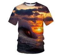 YLLMNOBN T-Shirt d'été pour Homme, imprimé en 3D avec Motifs de Vagues, Coucher de Soleil et lueurs du Soir - Style Streetwear décontracté et Tendance, Manches Courtes