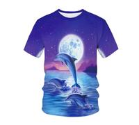 YLLMNOBN T-Shirt Homme imprimé en 3D avec Un Dauphin et la Lune, Manches Courtes, Coupe Ample idéale pour l'été, Qui Attire Le Regard.