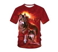 YLLMNOBN T-Shirt Homme imprimé en 3D avec Un Motif Abstrait de Meute de Loups Rouges, Coupe Ample à Manches Courtes idéale pour l'été.