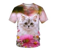 YLLMNOBN T-Shirt imprimé 3D à Motif Chat, Mignon et Romantique, idéal pour l'été ; Un Haut à Manches Courtes Amusant et décontracté pour Hommes et Femmes.