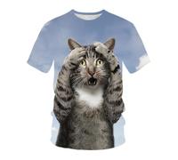 YLLMNOBN T-Shirt imprimé en 3D avec Un Chat drôle et Original, Grande Taille, Haut à col Rond pour Les Sports d'été en extérieur