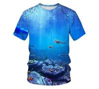YLLMNOBN T-Shirt imprimé en 3D avec Un Requin sous-Marin de Dessin animé, Grande Taille, Haut à col Rond pour Les Sports d'été en extérieur