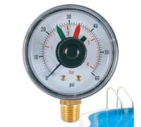 Ylnailky Jauge de Pression pour Filtre à Piscine - Jauge de Pression d'eau 0-4 Bar - Montage Radial, Testeur Étanche avec Double Aiguille Bicolore pour Piscine Spa Aquarium
