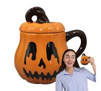 Ylnailky Mug à Café Halloween, Tasse en Céramique Avec Couvercle et Anse pour Cuisine, 350ml Pour Thé Lait Jus Boisson Chaude Froide Bière