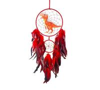 YlobdolY Attrape-rêves bohème tissé à plumes - Carillon éolien 3D - Dinosaure rouge - Fond de chambre de fille - Fait à la main - Décoration murale de mariage