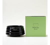 YlobdolY Bol à matcha en céramique avec bec verseur, bol traditionnel fait à la main en porcelaine émaillée solide japonaise à rayures avec coffret cadeau pour fouetter le matcha noir vif