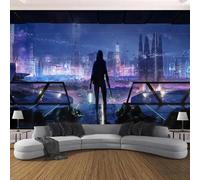 YlobdolY Tapisserie murale extra grande Cyberpunk Future City, vue nocturne fantastique originale en tissu léger pour décoration d'intérieur, pour chambre à coucher, salon, dortoir universitaire