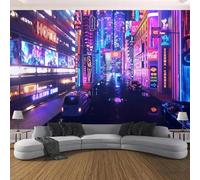 YlobdolY Tapisserie murale extra grande Cyberpunk Ville du futur, vue nocturne fantaisiste, décor mural en tissu léger pour chambre à coucher, salon, dortoir universitaire, extérieur N 250x150cm