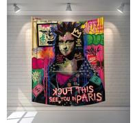 YlobdolY Tapisserie murale verticale extra large graffiti Mona Lisa, colorée hippie fantaisie tapisserie murale en tissu léger pour chambre à coucher, salon, dortoir universitaire, extérieur B 250 x