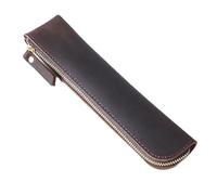 YlobdolY Trousse à crayons faite à la main en cuir véritable, simple et vintage avec poche zippée en métal pour adultes, étudiants, bureau, collège, café, Trousse de beauté